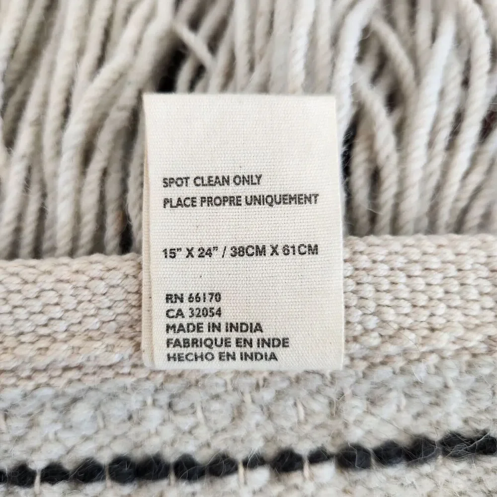 Macrame Woven Blue Cream Wall Hanging 15x24 Wool Tapestry Boho Made in India